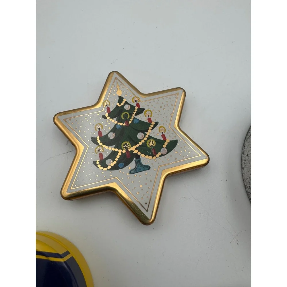 Vintage Metal Tin Lot Sucrets Elizabeth Arden Sunflowers Christmas Star 4pc